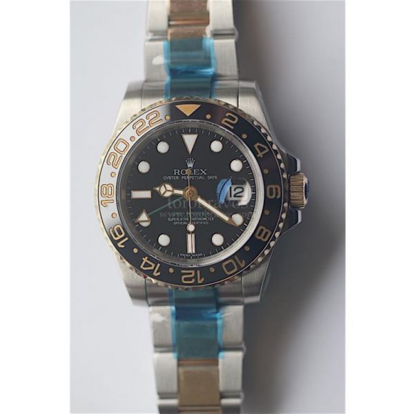 Rolex GMT-Master II 116713 LN YG Wrapped Bezel Black Dial Two Tone Bracelet Noob A2836