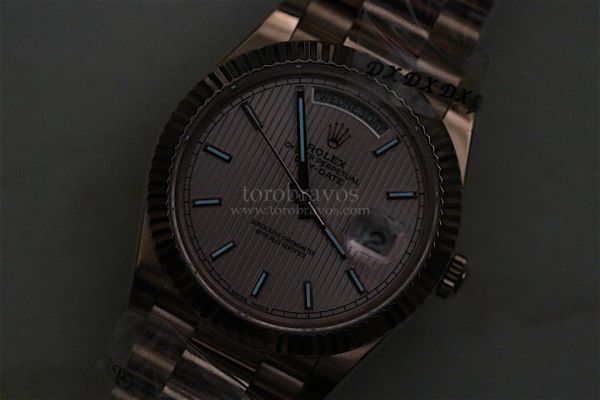 Rolex Day-Date Oyster Fluted RG Stick Markers Texture Pink Dial Bracelet BP SW