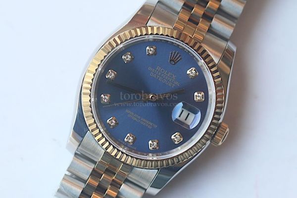 DateJust Oyster Fluted 116233 36mm YG Two Tone Diamond Markers Grey & Blue Dial Bracelet BP SA3135