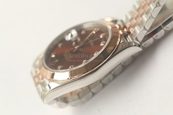 DateJust II Pres Smooth 41mm 126331 RG Wrapped Diamond Marks Brown & Rose Gold Dial Jubilee Bracelet Noob A3235