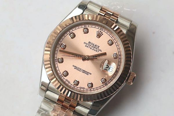 DateJust II Oyster Fluted 41mm 126331 RG Wrapped Diamond Marks Brown & Rose Gold Dial Jubilee Bracelet Noob A3235 $618.00