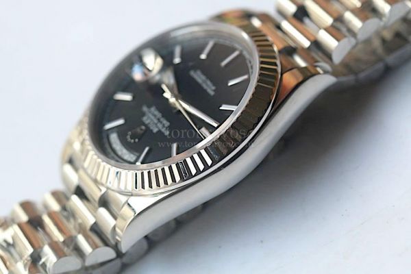 Rolex Day-Date Oyster Fluted Stick Markers Black Dial Bracelet BP A2813