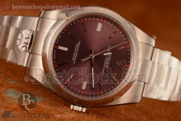 1:1 Rolex Oyster Perpetual Air King 114300-0002 Clone Rolex 3135 Auto Red Grape Dial Steel Bracelet (AR)