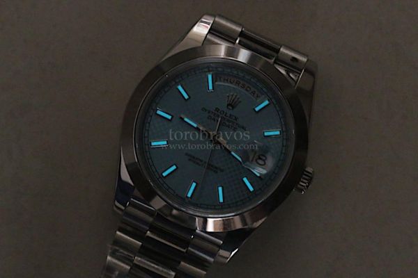 Rolex Day-Date 228206 Pres Smooth Stick Markers Lattice Blue Dial Bracelet Noob A3255
