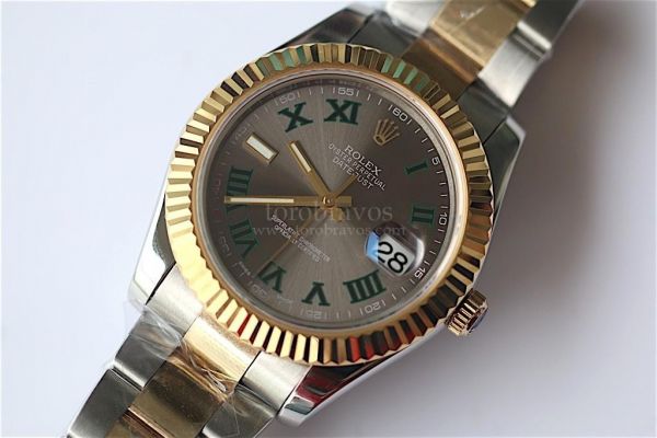 Rolex DateJust II Oyster Fluted Full 18K Gold Wrapped Roman Grey Dial Bracelet BP