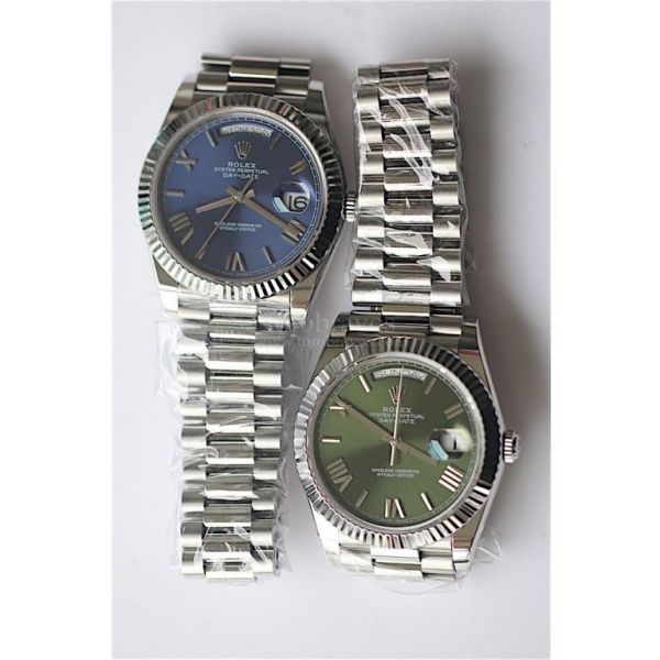 Rolex Day-Date Oyster Fluted Roman Markers Blue & Green Dial Bracelet BP Swiss