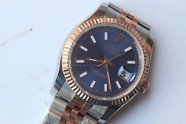 DateJust Oyster Fluted 116231 36mm RG Two Tone Stick Markers Grey & Blue & Pink Dial Bracelet BP SA3135