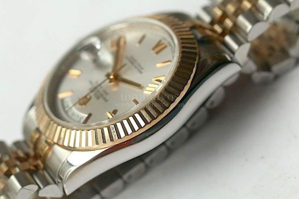 Rolex Day-Date Oyster Fluted YG Wrapped Two Tone Roman Markers Silver Dial Bracelet MKF