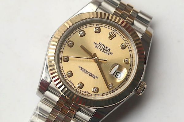 DateJust II Oyster Fluted 41mm 126333 YG Wrapped Diamond Marks Black & Gold Dial Jubilee Bracelet Noob A3235 $618.00